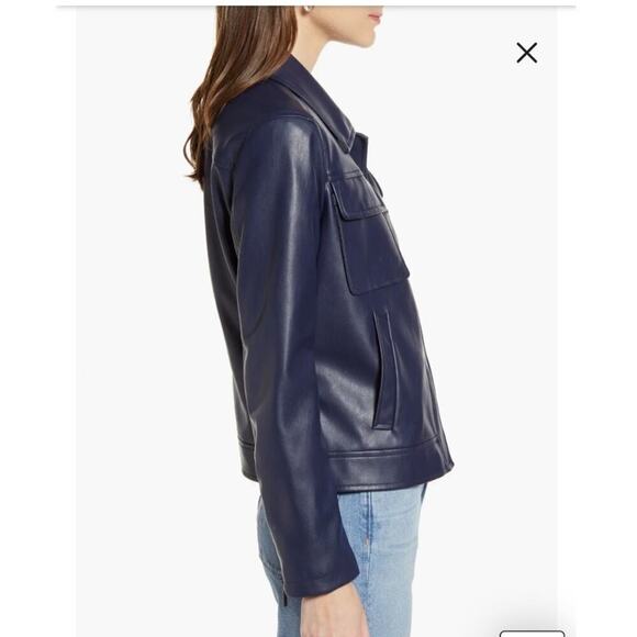 Something Navy Boxy Faux Leather Jacket Vegan Women's XL Shacket Patch Pockets - Picture 13 of 14